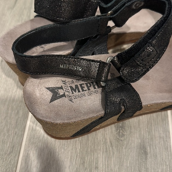 Mephisto Black Sandals Wedge Womens Size 41 Black US 10.5 Excellent Condition - Picture 6 of 9